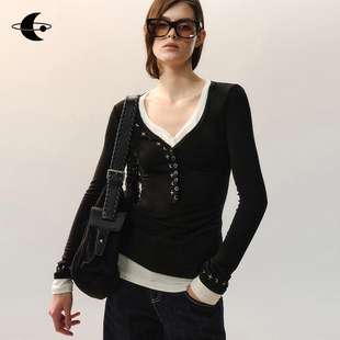 刺绣针织打底内搭假两件T恤 上衣女2026新款 创世纪元 星芒入襟