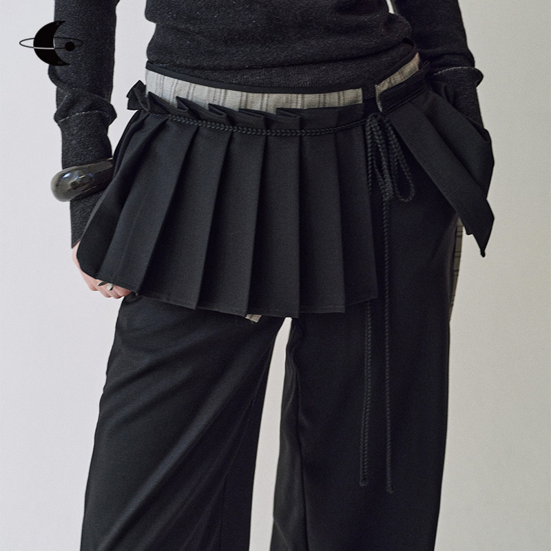 创世纪元【褶裥序章】2025早秋绑带压褶屁帘裤拼接休闲阔腿西裤女,女装/女士精品,休闲裤,淘宝优惠券,粉丝福利购,淘宝优惠卷