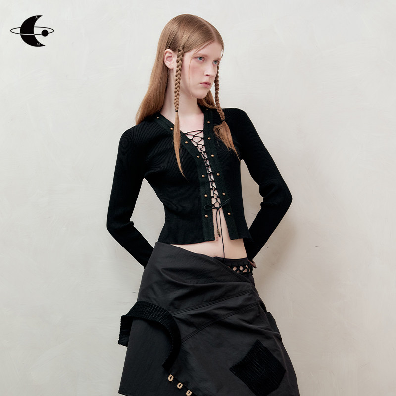 AnnoMundi创世纪元 星光杳杳 古铜铆钉 编绳镂空显瘦短款针织衫女,女装/女士精品,毛针织衫,淘宝优惠券,粉丝福利购,淘宝优惠卷