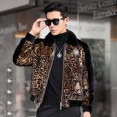 整貂水貂领短款 皮草貂皮外套男 夹克真皮皮衣男金貂绒皮毛一体冬季