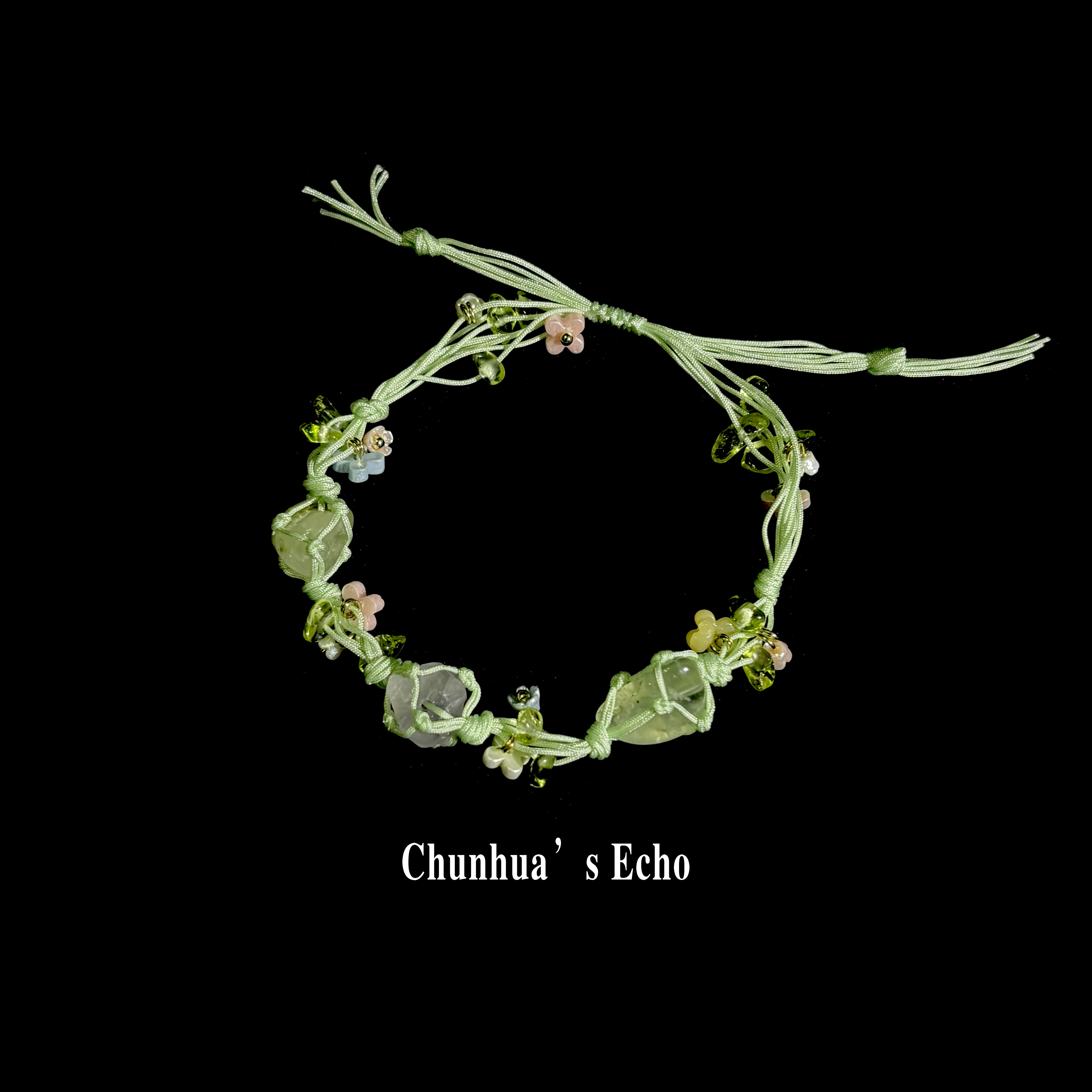 vintage古着配饰森系水晶花朵手链女手工编织流苏手链古著饰品