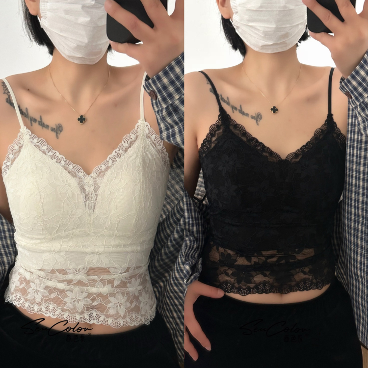 黛美芮新款性感蕾丝超薄布兰妮法式圆杯显小吊带美背背心女士3302