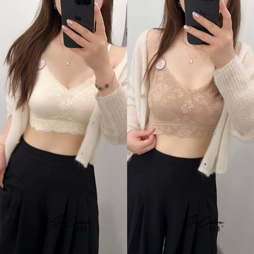 黛美芮蕾丝固定厚杯显大美背裹胸