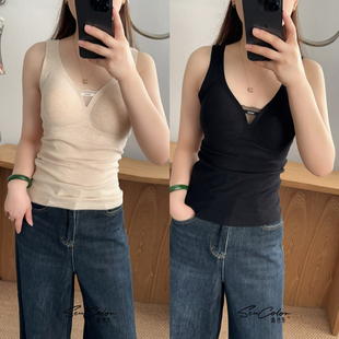 黛美芮秋冬新款 磨毛云朵绒性感V领蕾丝网纱一体杯保暖背心女5008