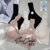 黛美芮新款 森色系7388聚拢固定一体乳胶厚杯蕾丝边美背裹胸内衣女