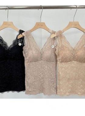 黛美芮冬季新款6053性感全蕾丝加绒保暖背心女森色系聚拢乳胶内衣