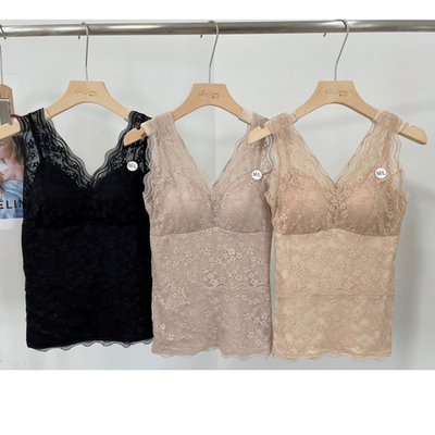 黛美芮保暖背心全蕾丝性感固定杯