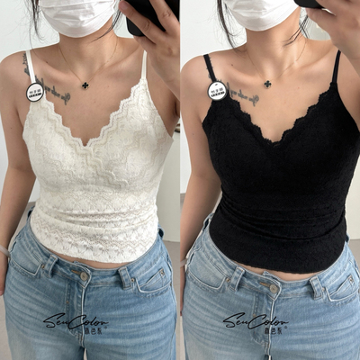 黛美芮性感蕾丝女羽毛纱吊带背心