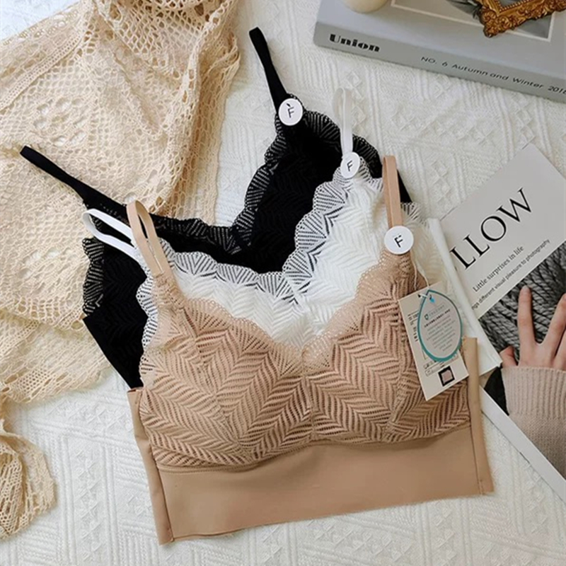 黛美芮蕾丝无痕吊带美背裹胸内衣