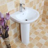 陶瓷立柱洗手盆简约卫生间阳台洗脸池圆形落地式 家用洗刷面盆台盆