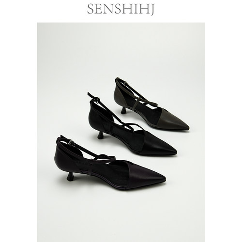 细跟包头凉鞋女夏尖头中空高跟鞋