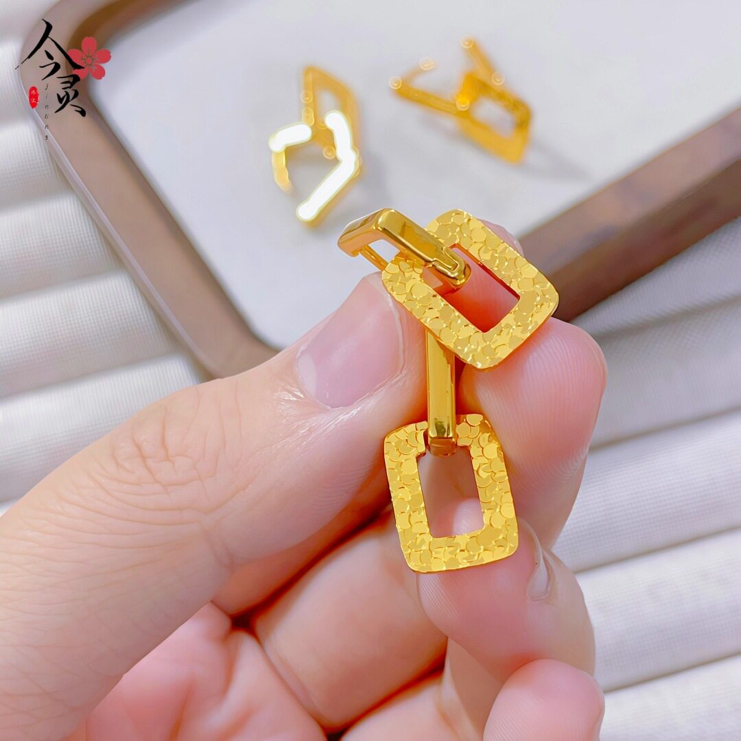 金店同款碎冰冰几何方形耳扣  耳钉