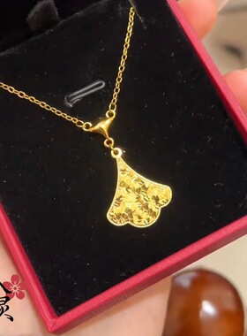 金店同款古法沙金复古碎冰冰银杏叶项链轻奢高级感小裙子锁骨链女