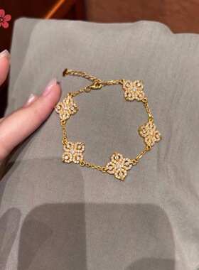 金店同款爆闪镶钻十字金刚杵五花手链高级感复古百搭气质时尚手链