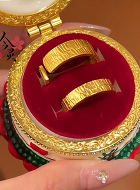 金店同款沙金古法褶皱纹戒指树皮纹开口指环个性简约女情侣送礼物