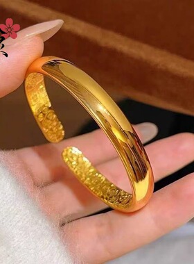金店同款光面素圈吉言底开口手镯镀金小众设计感素圈手环手饰批发