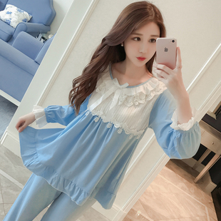 公主可爱学生夏家居服 春秋季 长袖 棉质蕾丝花边韩版 清新睡衣女套装