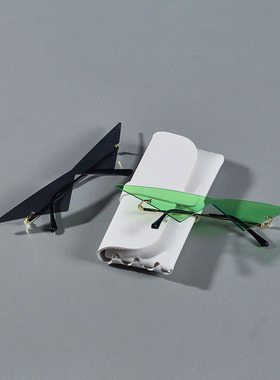 欧美复古无框切边墨镜ins网红超大显脸小眼镜韩版透明绿紫太阳镜