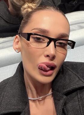 欧美复古下半框长方形二次元墨镜