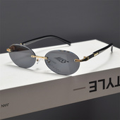 欧美复古超窄椭圆形无框切边墨镜男女潮小脸显瘦嘻哈朋克太阳眼镜