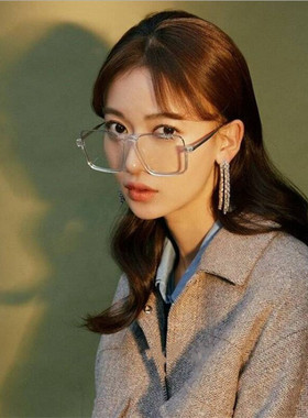 吴谨言同款眼镜女网红下半框方形