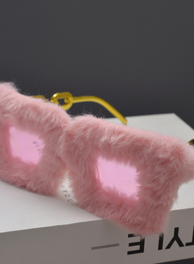 欧美复古方形大框毛绒太阳眼镜潮