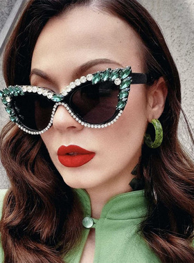 防紫外线猫眼复古男女镶钻太阳镜