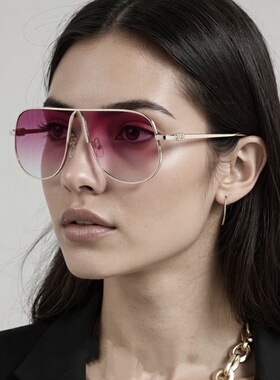 欧美复古飞行员式单梁大框字母太阳眼镜女圆脸显瘦蛤蟆镜朋克墨镜