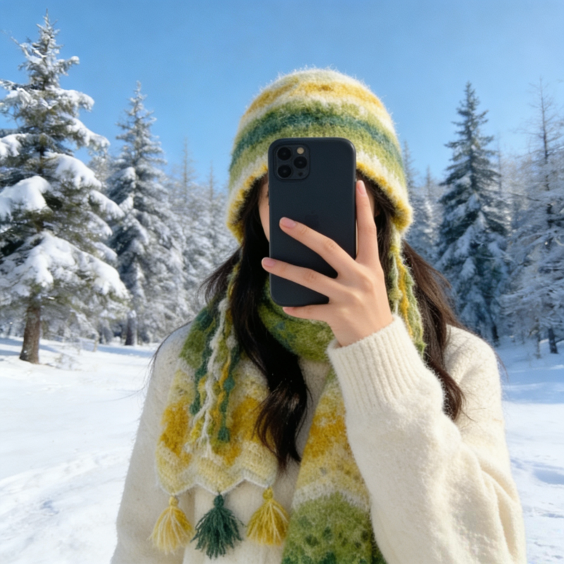 毛线手工编织围巾雪宝DIY材料包