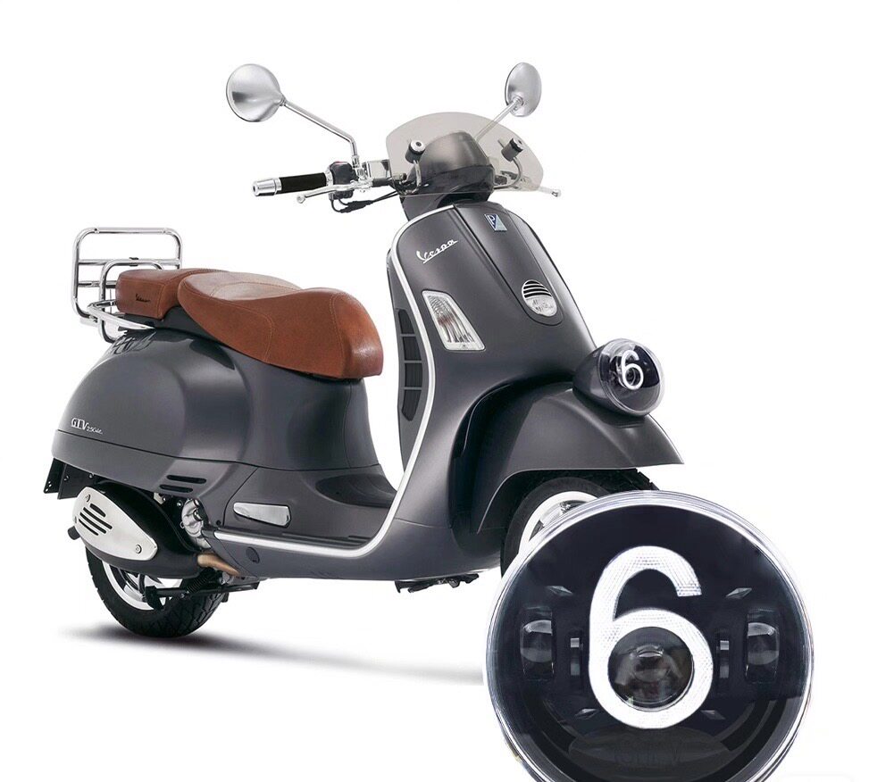 Vespa GTV300改装透镜大灯GTV6日6号大灯日行灯app可调色亮度亮