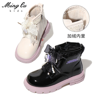 明璐女童马丁靴2025冬季儿童加绒短靴宝宝棉靴公主皮靴洋气二棉鞋