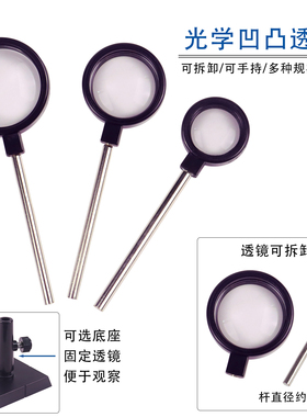 手持凸透镜凹透镜放大镜直径3cm/4cm/5cm 焦距5cm/10cm/20cm厘米初中物理光学实验器材教具蜡烛台光具座附件