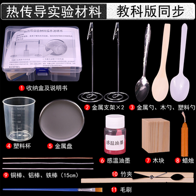 热传导实验材料套装教科版青岛版金属导热性热辐射铜铝铁棒变色感温油墨圆形方形铁片遇热五年级热量传递仪器