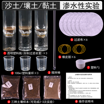 比较不同土壤渗水性渗透性实验材料包套装小学四年级科学水土流失排水过滤沙土黏土粘土砂质壤土保水性滤水性
