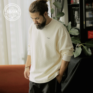 GELISEN格里森2025秋冬圆领卫衣加大宽松圆领菱形格百搭休闲长袖