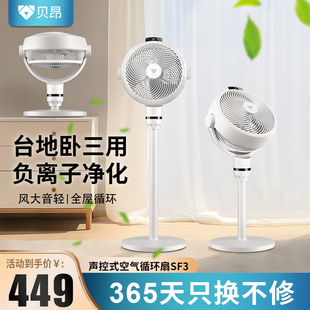 贝昂智能语音空气循环扇家用轻音负离子落地扇台立卧3D摇头电风扇