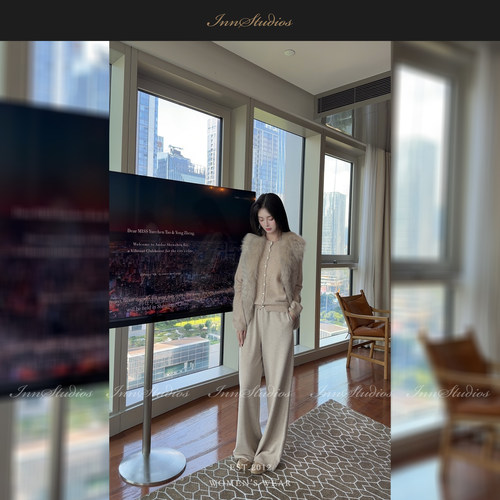 Innstudios 软糯拉毛圆领珍珠扣宽松慵懒风针织开衫毛衣晴大大