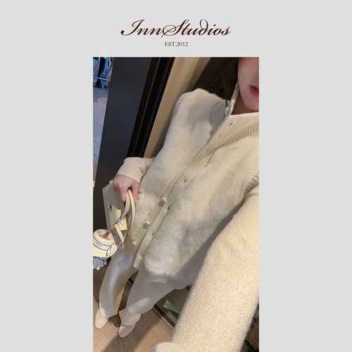 Innstudios 羊绒拼接貂毛马甲