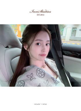 Innstudios 黑色老花双面连帽羊毛大衣