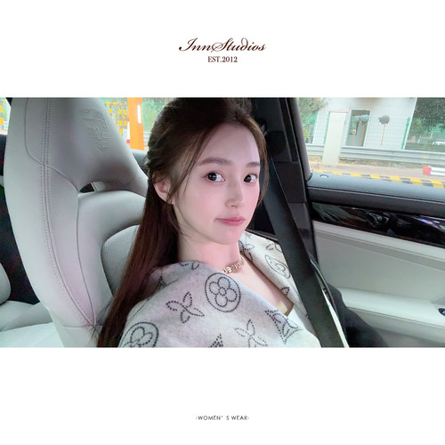 Innstudios 黑色老花双面连帽羊毛大衣