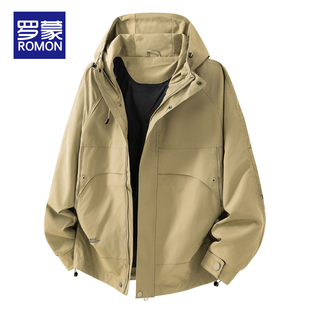 连帽宽松外套韩版 2026春秋新款 百搭青年痞帅上衣 夹克男士 罗蒙工装
