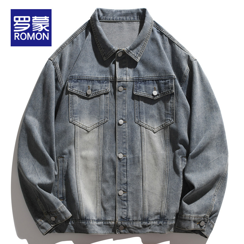 罗蒙美式水洗牛仔外套男春秋季高街复古做旧工装夹克潮牌休闲上衣,男装,夹克,淘宝优惠券,粉丝福利购,淘宝优惠卷