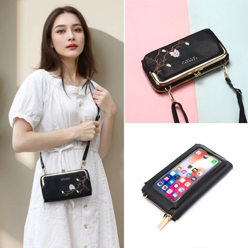 可触屏手机包锁扣斜挎迷你女士单肩时尚纯色小包包少女装放手机袋