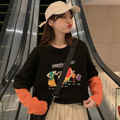 2021 real spring new cartoon fake two thin long sleeve t-shirts