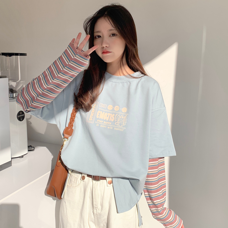Two long sleeve T-shirt women's loose Korean version Harajuku style top