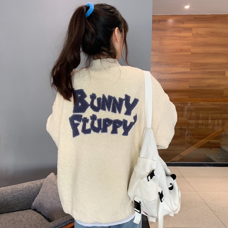 250 grams lamb wool coat for women's winter lovely Plush thickened lazy wind hairy coat