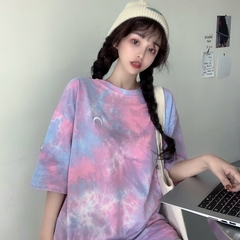 實拍實價扎染短袖t恤女中長款