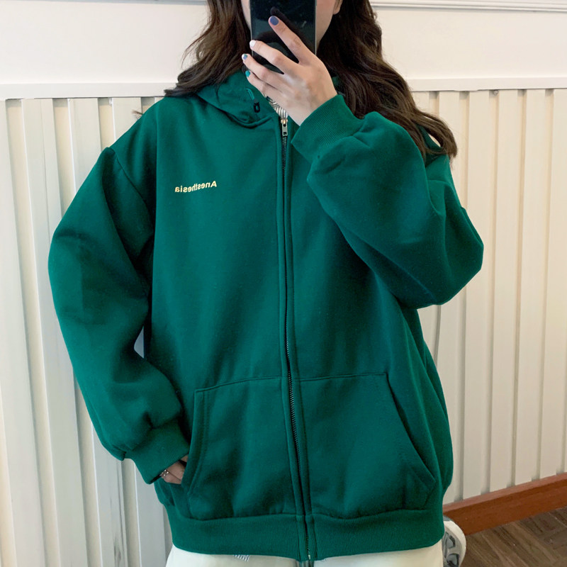 Real shot Fishscale 7525 cotton thin zipper sweater women's loose printed cardigan coat pocket