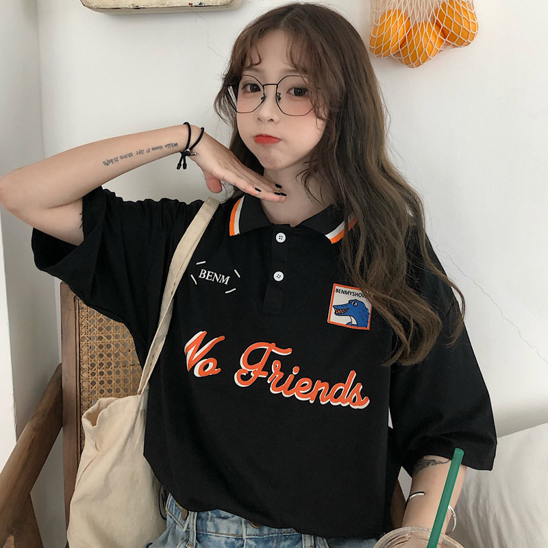 2021 summer Real Photo cartoon letter Polo Shirt Short Sleeve T-Shirt female lapel