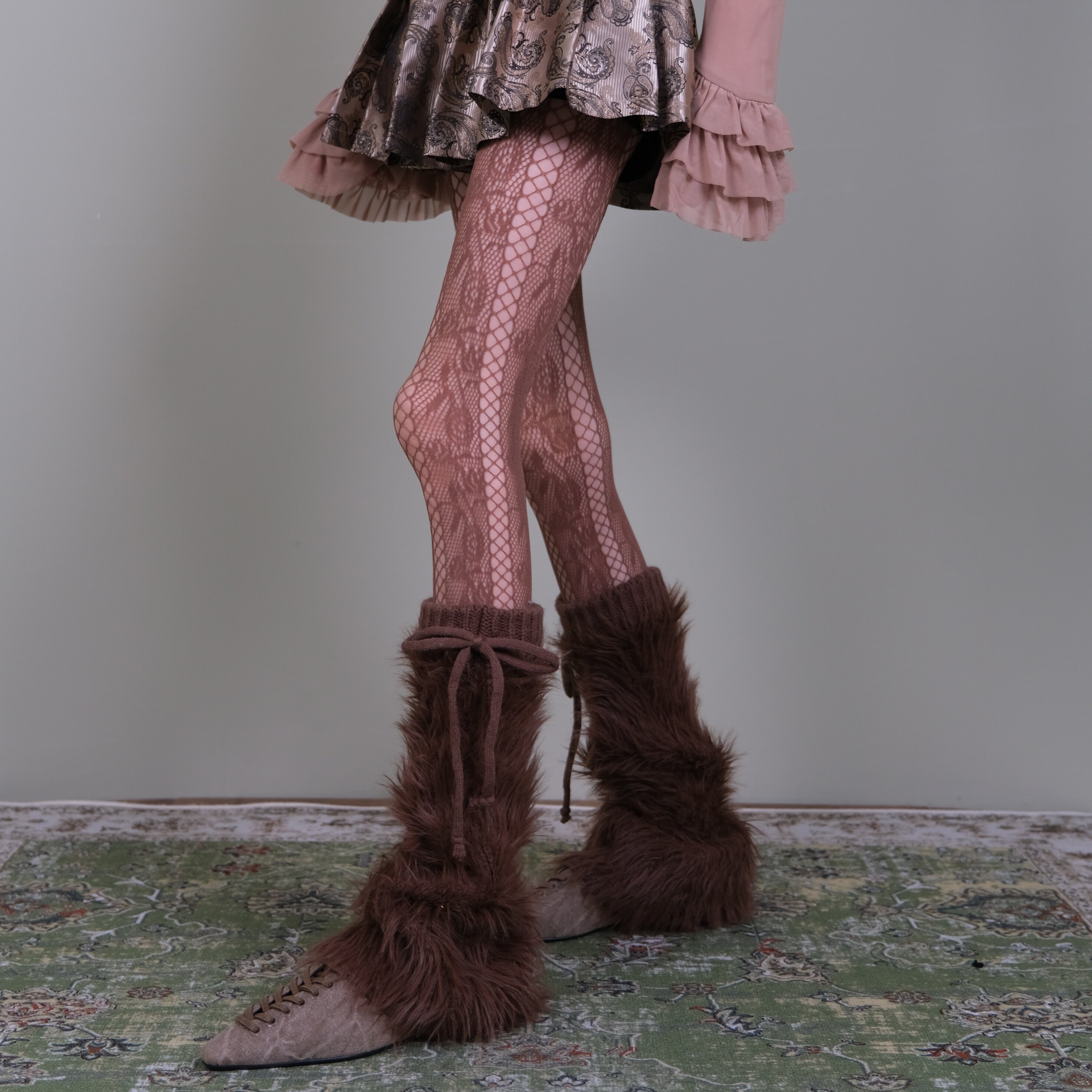 法式奢华咖色蕾丝连裤袜